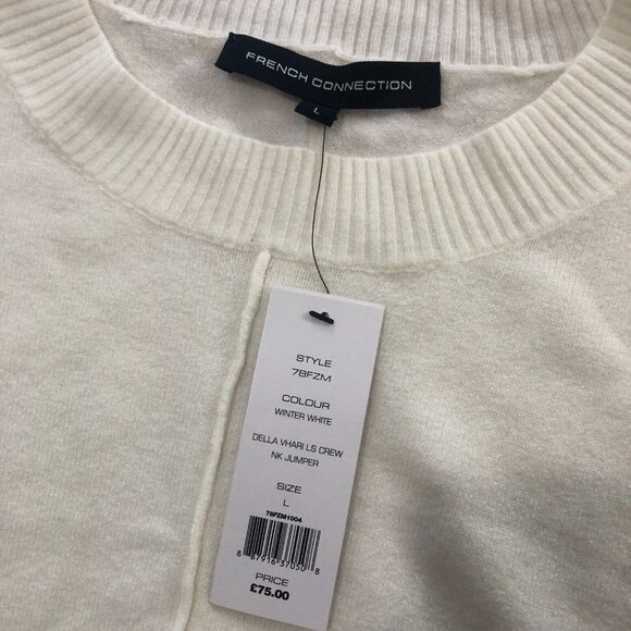 French Connection Della Vhari Sweater Women's Large Seam Front Crew Winter White - Picture 3 of 5